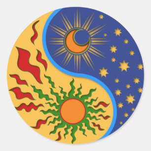 Sun and Moon Yin Yang Colourful Classic Round Sticker