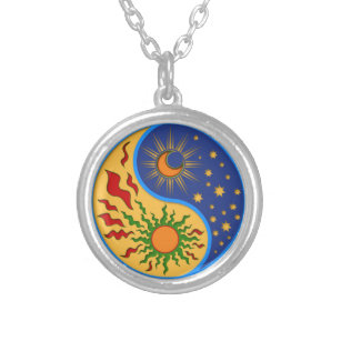 Sun and Moon Yin Yang Colourful Silver Plated Necklace