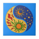 Sun and Moon Yin Yang Colourful Tile<br><div class="desc">A Yin Yang sun and moon design in a paper cutout style.</div>