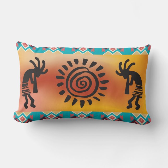 Sun and Pair of Kokopelli's Lumbar Cushion (Front)