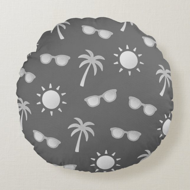 Sun And Palm Trees Round Cushion (Front)