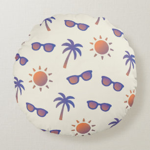 Sun And Palm Trees Round Cushion