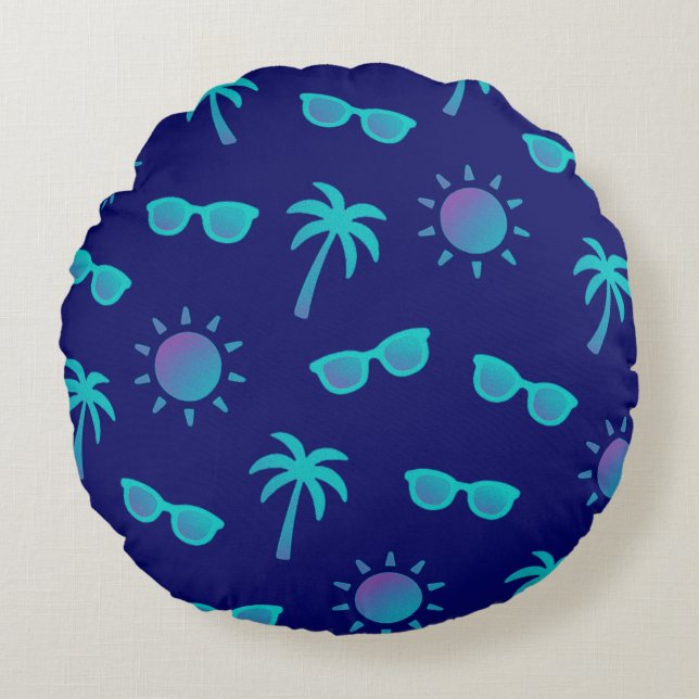 Sun And Palm Trees Round Cushion (Front)