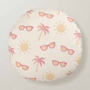 Sun And Palm Trees Round Cushion