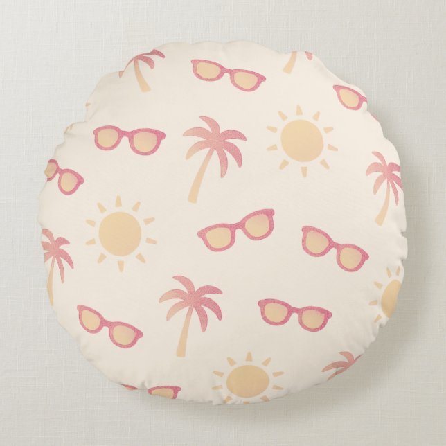 Sun And Palm Trees Round Cushion (Front)