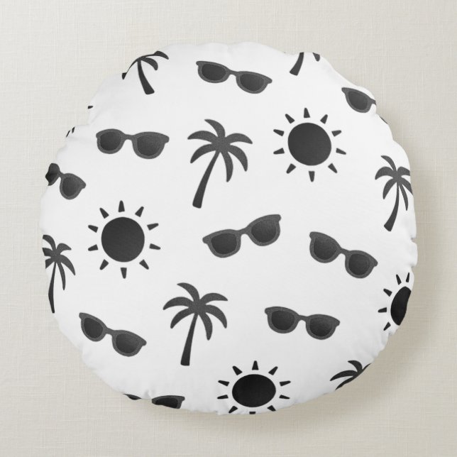 Sun And Palm Trees Round Cushion (Front)