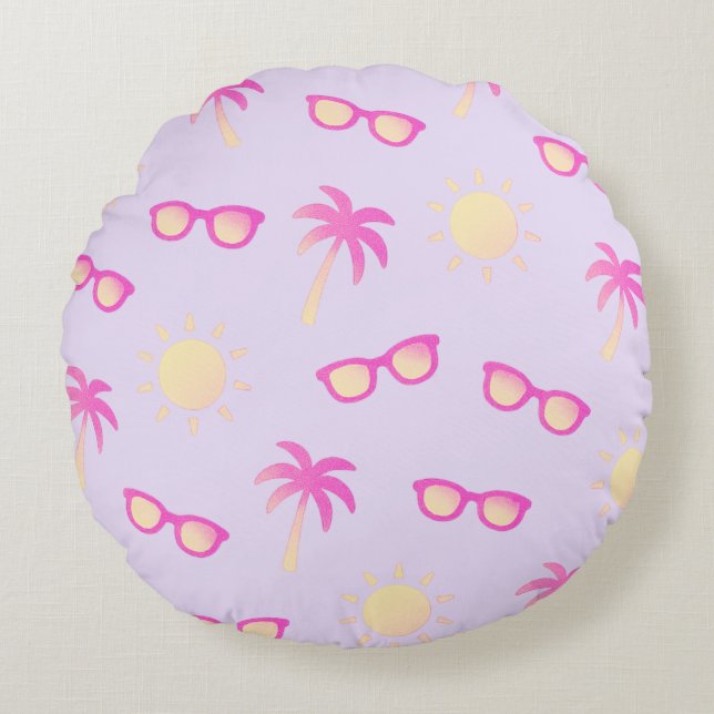 Sun And Palm Trees Round Cushion (Front)