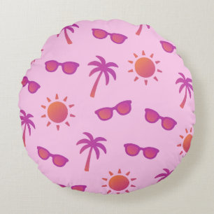Sun And Palm Trees Round Cushion