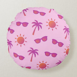 Sun And Palm Trees Round Cushion