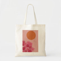 sun and pink flowers print tote bag