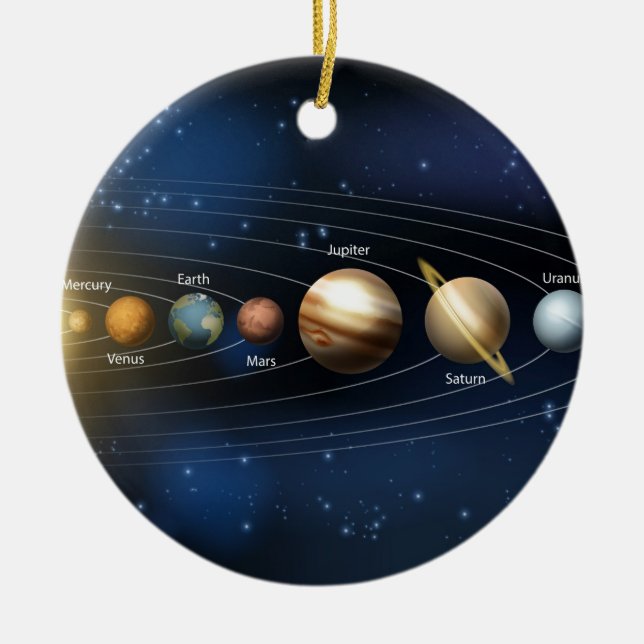 Sun and planets of the solar system ceramic tree decoration (Front)
