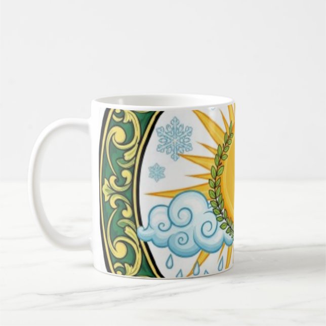 Sun and Rain Nature Cycle Botanical Emblem ART Coffee Mug (Left)