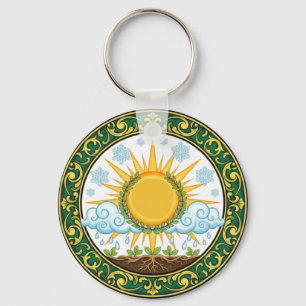Sun and Rain Nature Cycle Botanical Emblem ART Key Ring