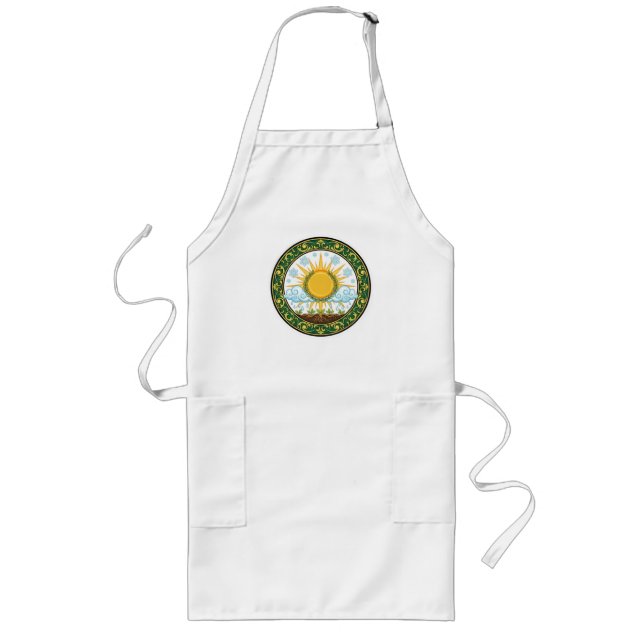 Sun and Rain Nature Cycle Botanical Emblem ART Long Apron (Front)