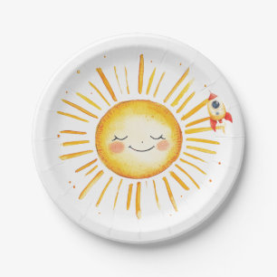 Sun and Rockets First Birthday Paper Plate