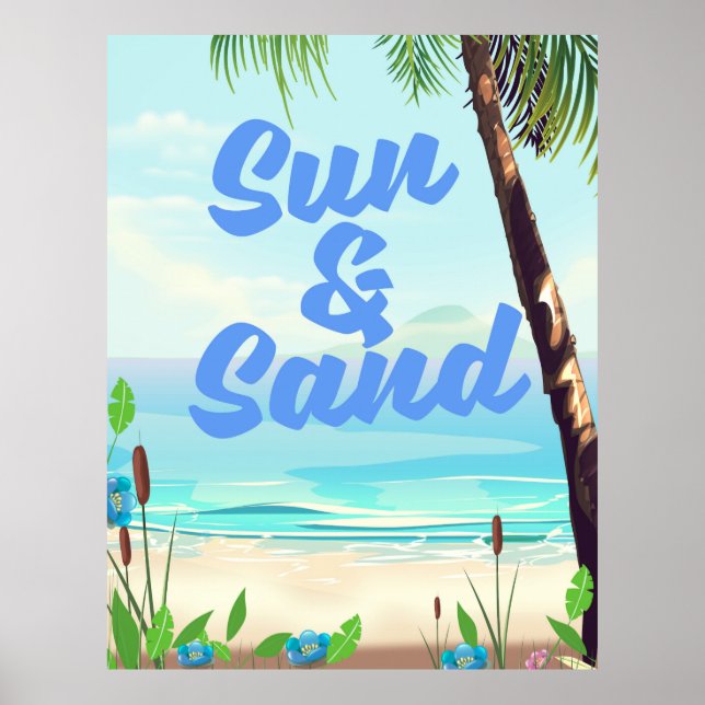 Sun and Sand inspirational quote cartoon poster la (Front)