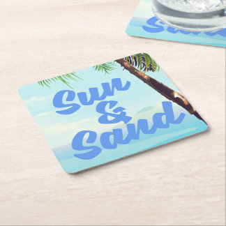 Sun and Sand inspirational quote cartoon poster la Square Paper Coaster