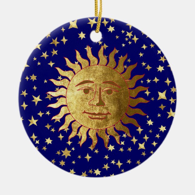 Sun and Stars Ceramic Tree Decoration (Front)