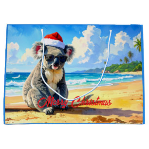 Sun and Surf Koala Santa Hat An Aussie Christmas Large Gift Bag