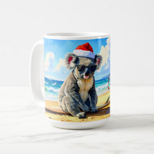 Sun and Surf Koala Santa Hat Coffee Mug