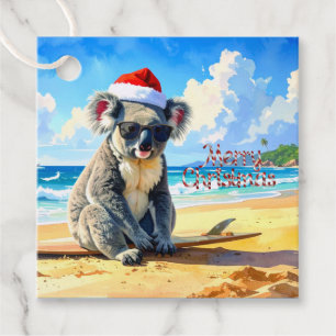Sun and Surf Koala Santa Hat Favour Tags
