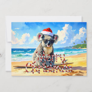 Sun and Surf Koala Santa Hat Holiday Card