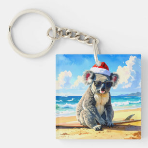 Sun and Surf Koala Santa Hat Key Ring