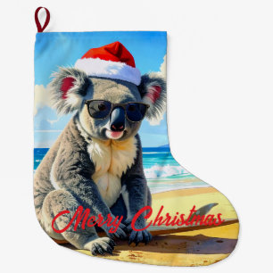 Sun and Surf Koala Santa Hat  Large Christmas Stocking