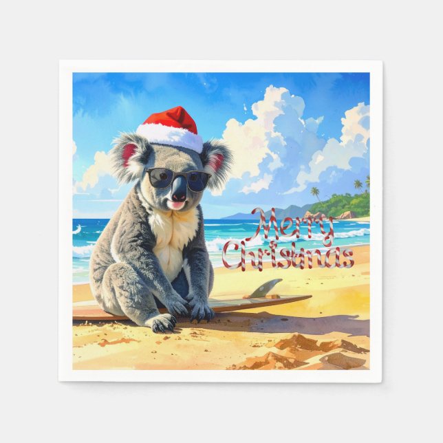 Sun and Surf Koala Santa Hat Napkin (Front)