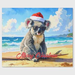 Sun and Surf Koala Santa Hat  Wrapping Paper