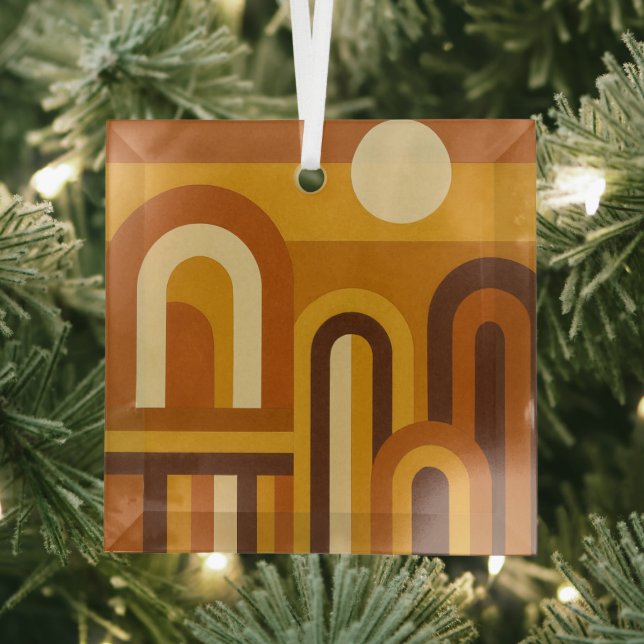 Sun & Arches Mid Century Modern Geometric Design Glass Tree Decoration (Insitu)
