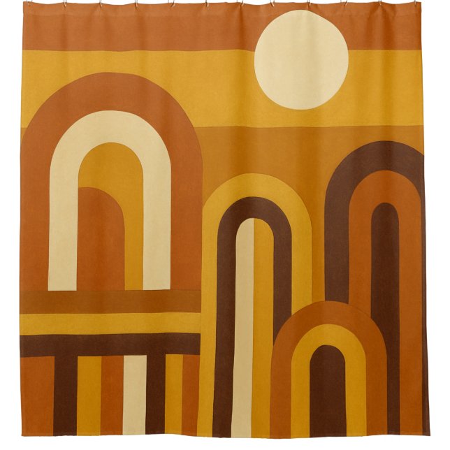 Sun & Arches Mid Century Modern Geometric Design Shower Curtain (Front)