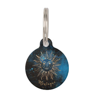Sun Astrology Celestial Monogram Gold Glitter Pet Tag