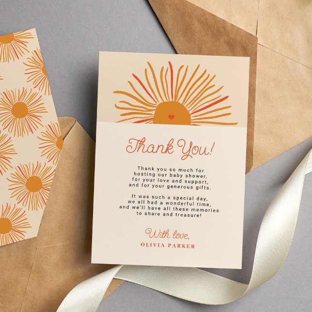 Sun baby shower here comes the son boho retro  thank you card (Creator Uploaded)