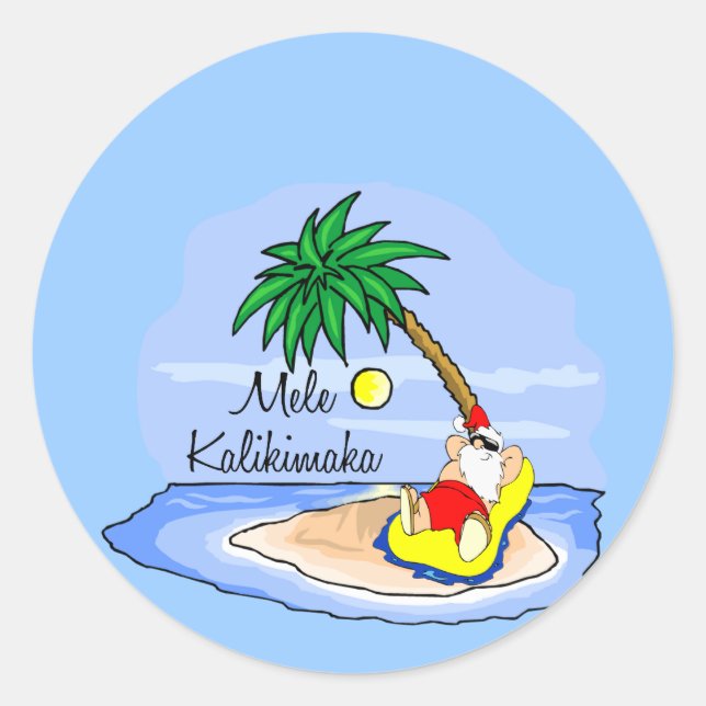 Sun Bathing Santa hawaiian xmas tee 5 Classic Round Sticker (Front)