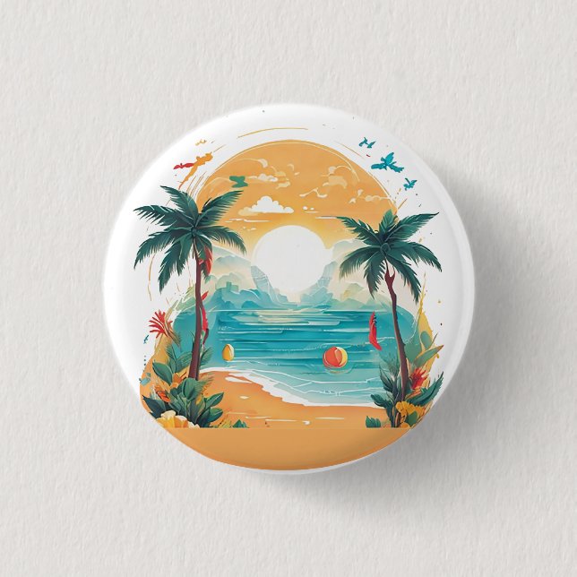 Sun Beach palm tree 3 Cm Round Badge (Front)