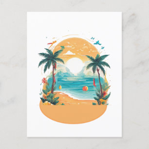 Sun Beach palm tree Holiday Postcard