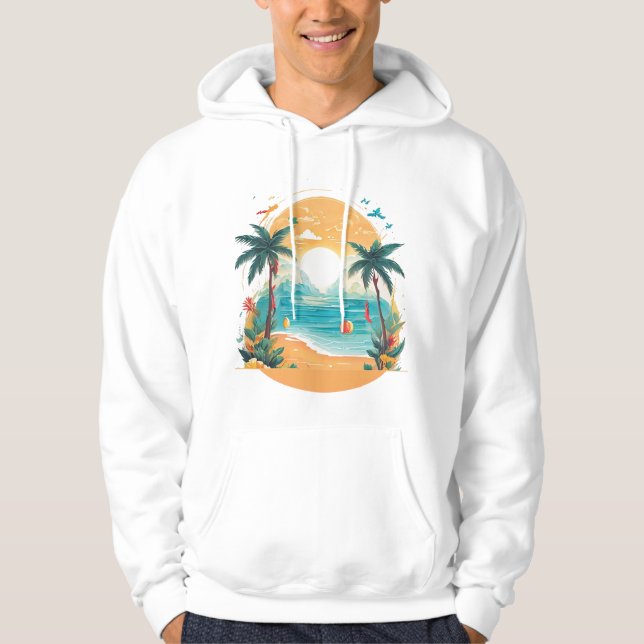 Sun Beach palm tree  Hoodie (Front)