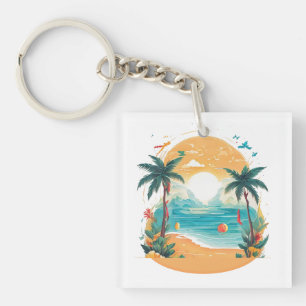 Sun Beach palm tree  Key Ring