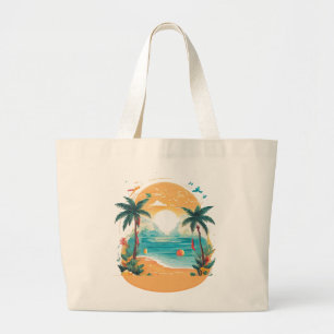 Sun Beach palm tree Large Tote Bag