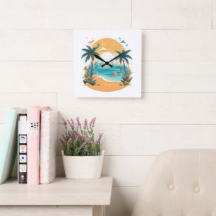 Sun Beach palm tree Square Wall Clock
