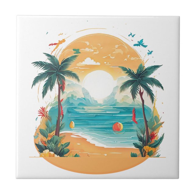 Sun Beach palm tree  Tile (Front)