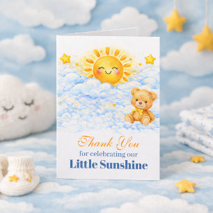 Sun Bear Clouds Baby Shower Thank You Card