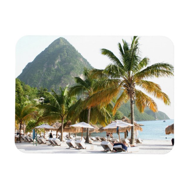 Sun Beds on a beach in Saint Lucia near the Pitons Magnet (Horizontal)
