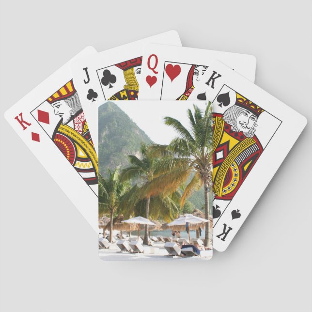 Sun Beds on a beach in Saint Lucia near the Pitons Playing Cards (Back)