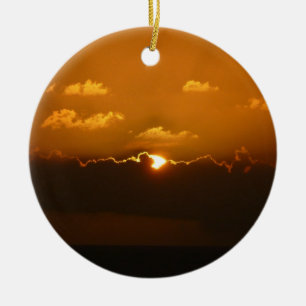 Sun Behind Clouds I Orange Sunset Photo Ceramic Tree Decoration