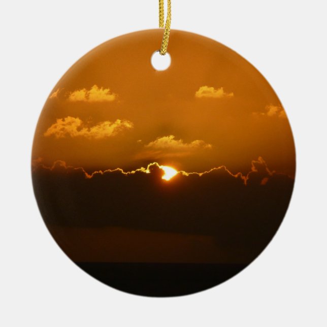 Sun Behind Clouds I Orange Sunset Photo Ceramic Tree Decoration (Front)