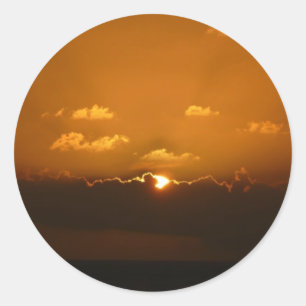 Sun Behind Clouds I Orange Sunset Photo Classic Round Sticker