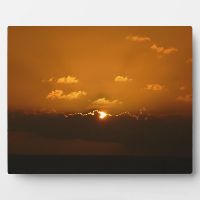 Sun Behind Clouds I Orange Sunset Photo Plaque (Front)