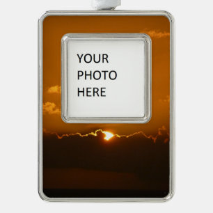 Sun Behind Clouds I Orange Sunset Photo Silver Plated Framed Ornament